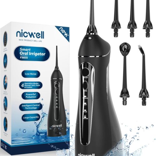 Nicwell Water Dental Flosser Teeth Pick - 4 Modes Dental Oral Irrigator, Portable & Rechargeable IPX7 Waterproof Personal Orthodontic Supplie Water Teeth Cleaner Picks for Home Travel
