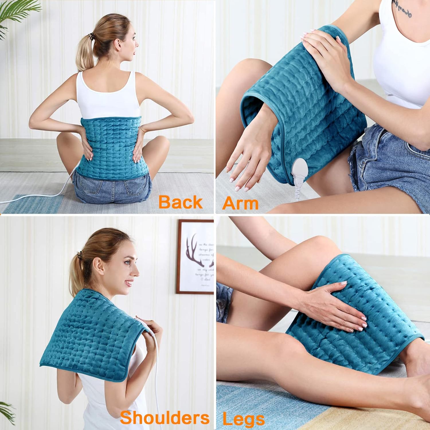 Heating Pad - Electric Heating Pads - Hot Heated Pad for Back Pain Muscle Pain Relieve - Dry & Moist Heat Option - Auto Shut Off Function (Blue, 12''×24'') - Image 2