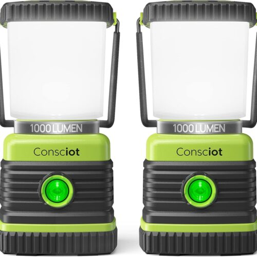 LED Camping Lantern, Consciot Battery Powered Camping Lights, 1000LM, 4 Light Modes, IPX4 Waterproof Tent Lights, Portable Flashlight for Power Outages, Emergency, Hurricane, Hiking, 2-Pack