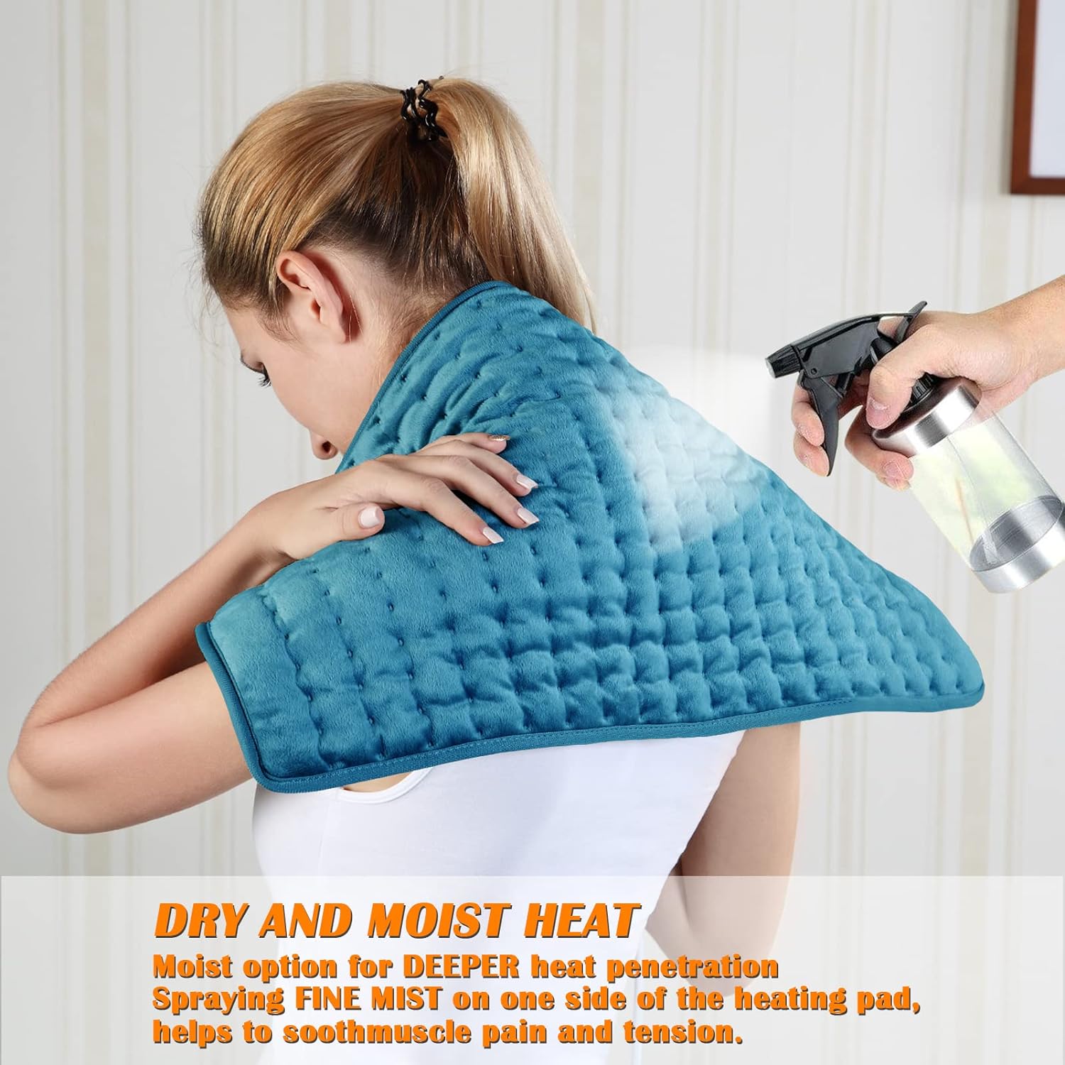 Heating Pad - Electric Heating Pads - Hot Heated Pad for Back Pain Muscle Pain Relieve - Dry & Moist Heat Option - Auto Shut Off Function (Blue, 12''×24'') - Image 3