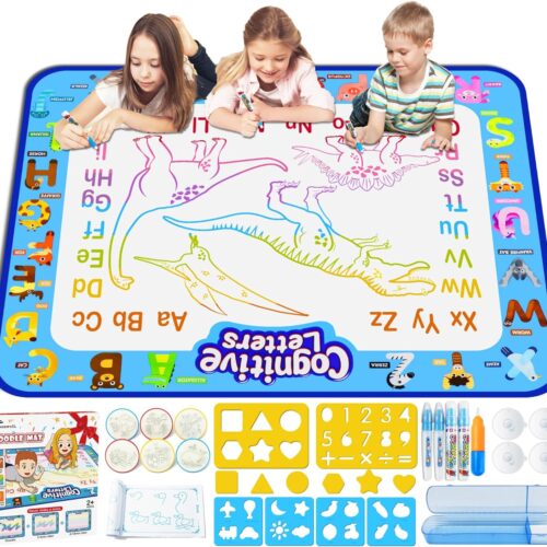 Jasonwell Aqua Water Doodle Mat 40 X 32 Inches Extra Large Magic Drawing Doodling Mat Coloring Mat Educational Toys Gifts for Kids Toddlers Boys Girls Age 2 3 4 5 6 7 8 Year Old (Alphabet)