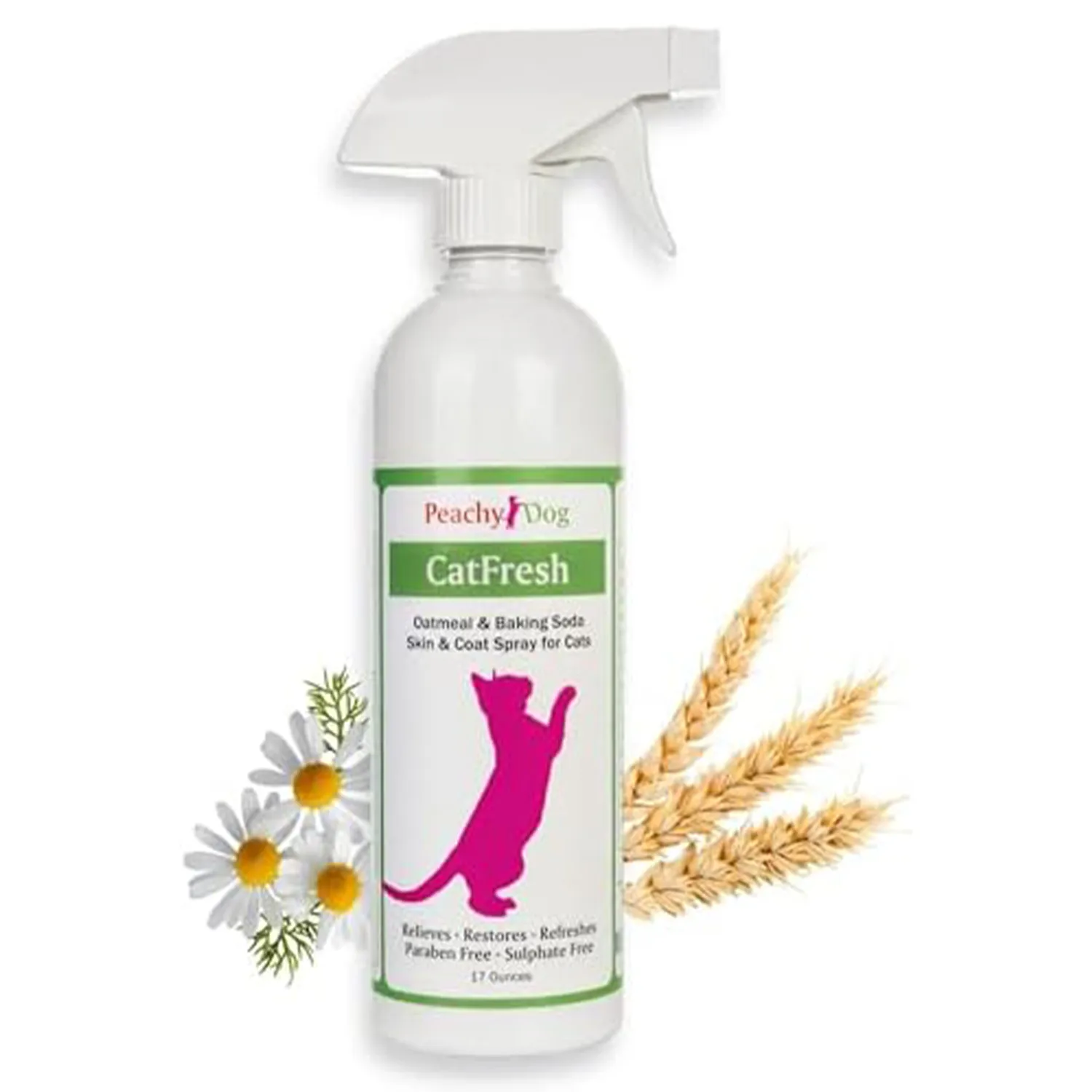 CatFresh Oatmeal & Baking Soda Spray (17oz) | Waterless Cat Shampoo and Conditioner | Natural Dry Skin Relief for Cats | Pet Dander Remover | Detangler | Essential Kitten & Cat Grooming Supplies Pet Supplies