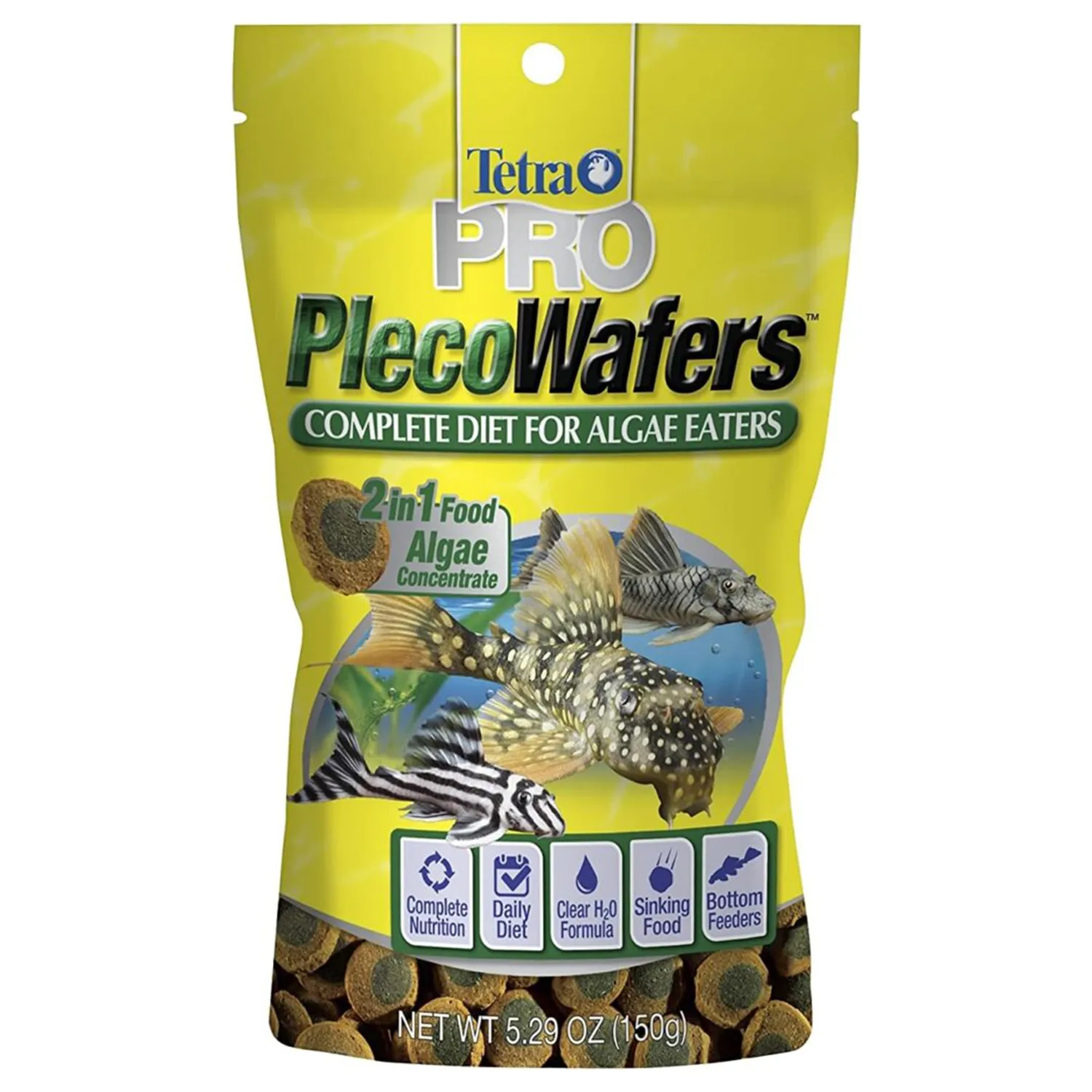 Tetra PRO PlecoWafers 5.29 Ounces, Nutritionally Balanced Vegetarian Fish Food for Bottom Feeders, Concentrated Algae Center